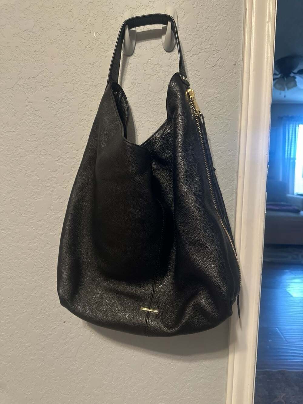 Rebecca Minkoff Black Pebbled Leather Moto Hobo Bag
